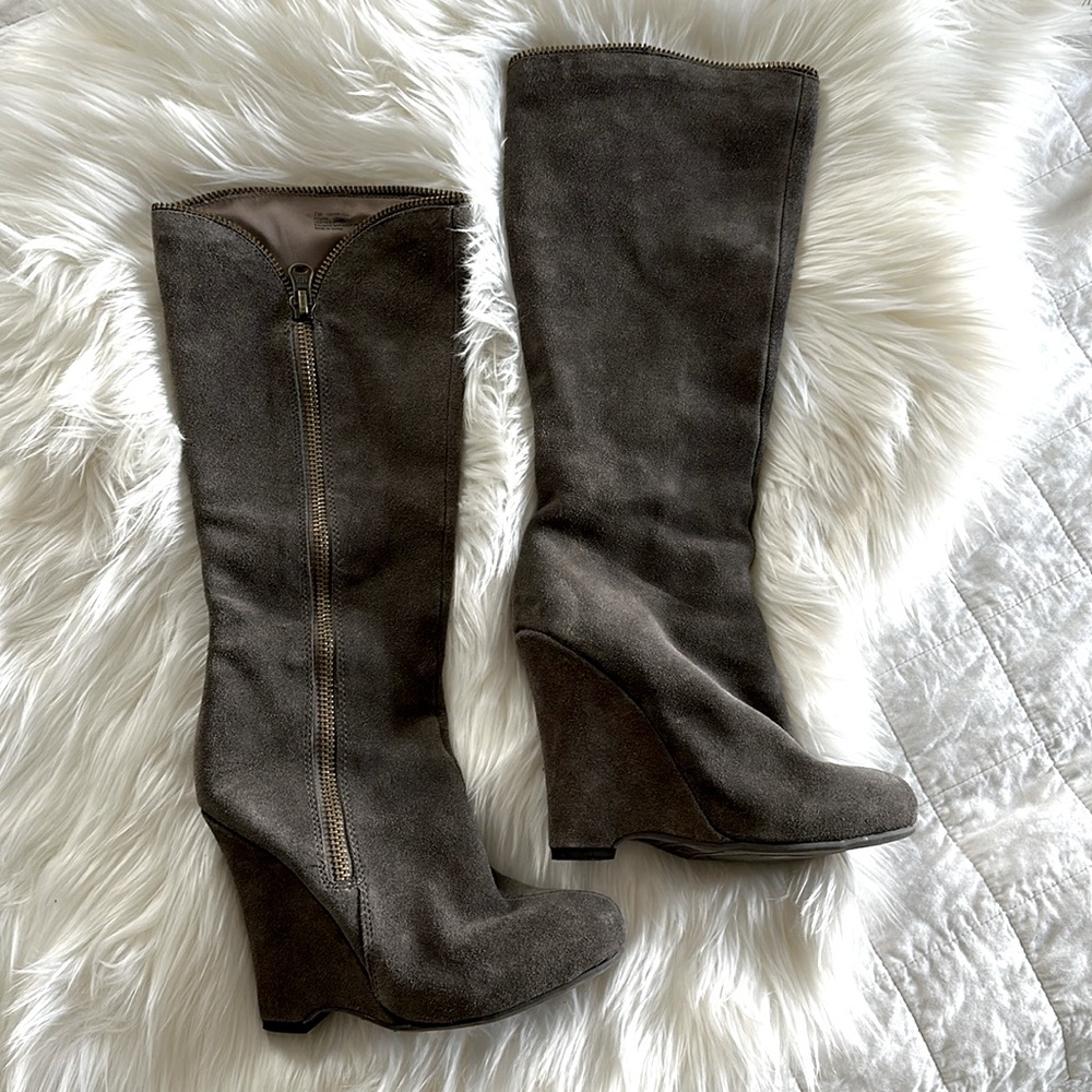 MIA Grey Suede Zipper Tall Boots